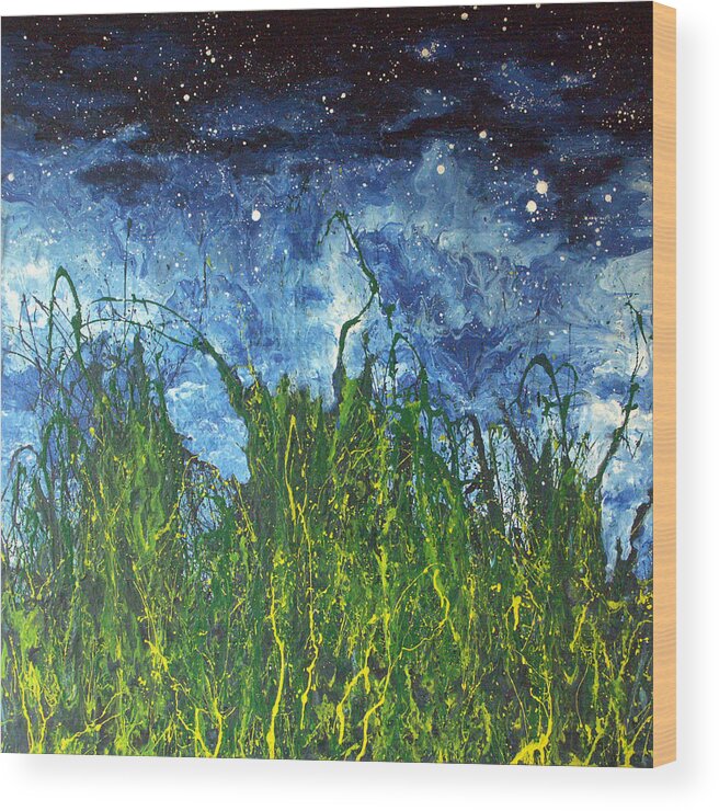 Night Wood Print featuring the painting Night Sky 2007 by Michael Heikkinen