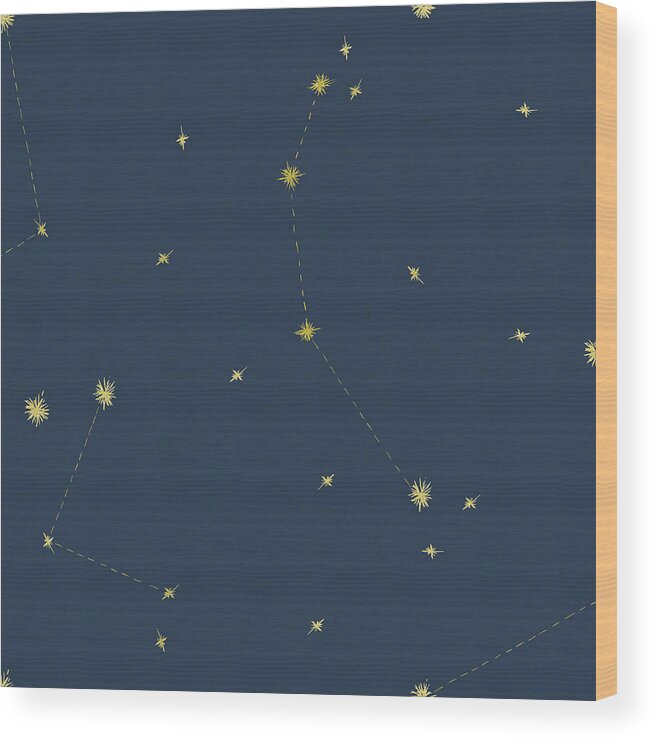 Abstract Wood Print featuring the painting Night Sky Navy And Gold Pattern 05ajpg by Sara Zieve Miller