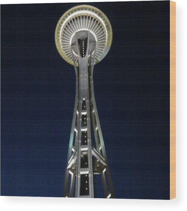  Wood Print featuring the photograph Nightime Underneath The Space Needle by Dixon Lopez