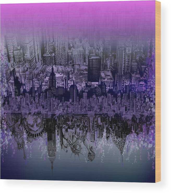 New York Wood Print featuring the painting Nyc Tribute Skyline by Bekim M