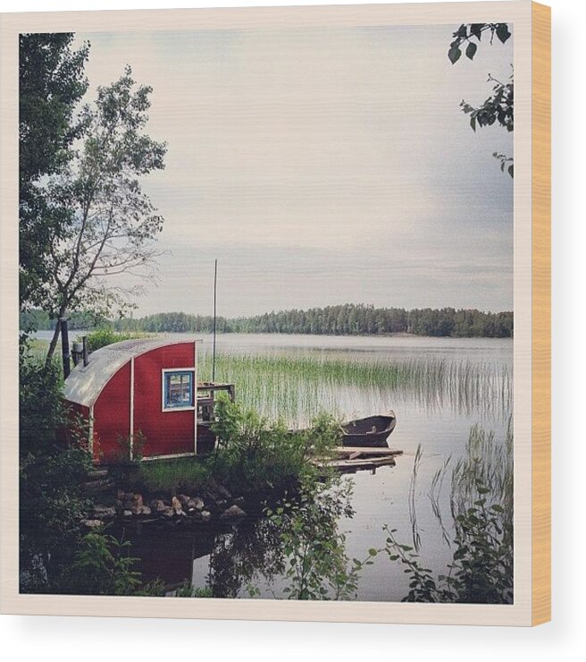 Summer Wood Print featuring the photograph #nydala #nydalasjön #rödstuga #sjö by Carina Ro