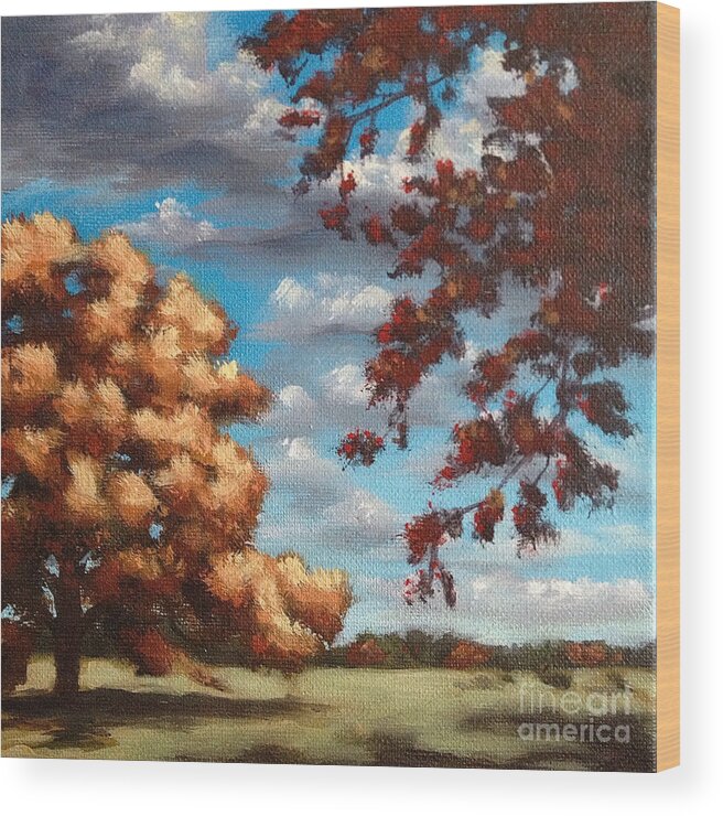 Oak Trees Wood Print featuring the painting Oak At Fall by Ric Nagualero