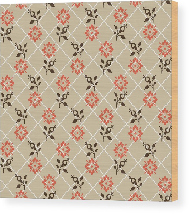 Flower Wood Print featuring the mixed media Orange Floral Pattern by Christina Rollo