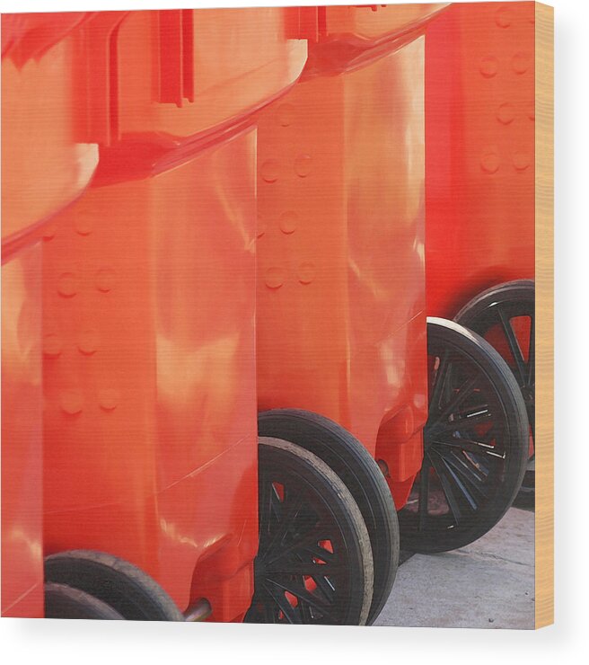 Can Wood Print featuring the photograph Orange Trash Cans by Art Block Collections