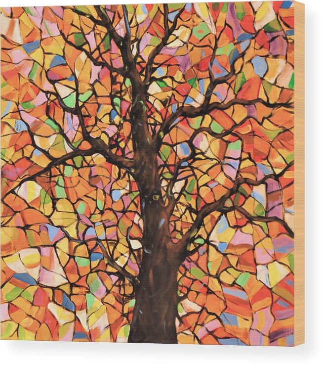 Tree Wood Print featuring the painting Original Abstract Tree Landscape Painting ... Stained Glass Tree #2 by Amy Giacomelli