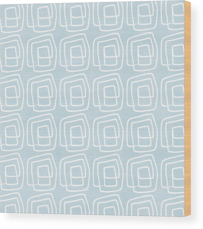 Boho Wood Print featuring the painting Out of The Box blue and white pattern by Linda Woods
