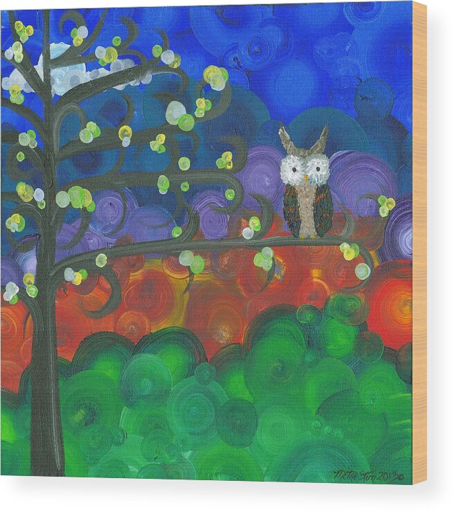 Owls Wood Print featuring the painting Owl Singles - 04 by MiMi Stirn