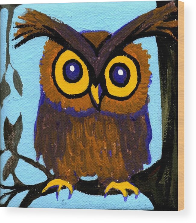 Owl Wood Print featuring the painting Owlette by Genevieve Esson