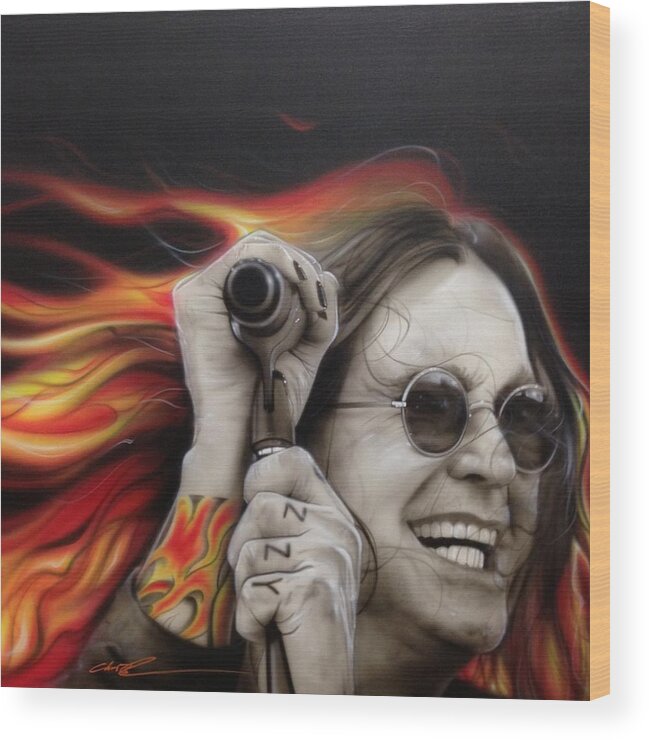 Ozzy Osbourne Wood Print featuring the painting Ozzy's Fire by Christian Chapman Art