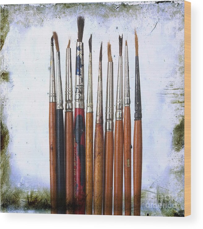 Studio Shot Wood Print featuring the photograph Paintbrushes by Bernard Jaubert