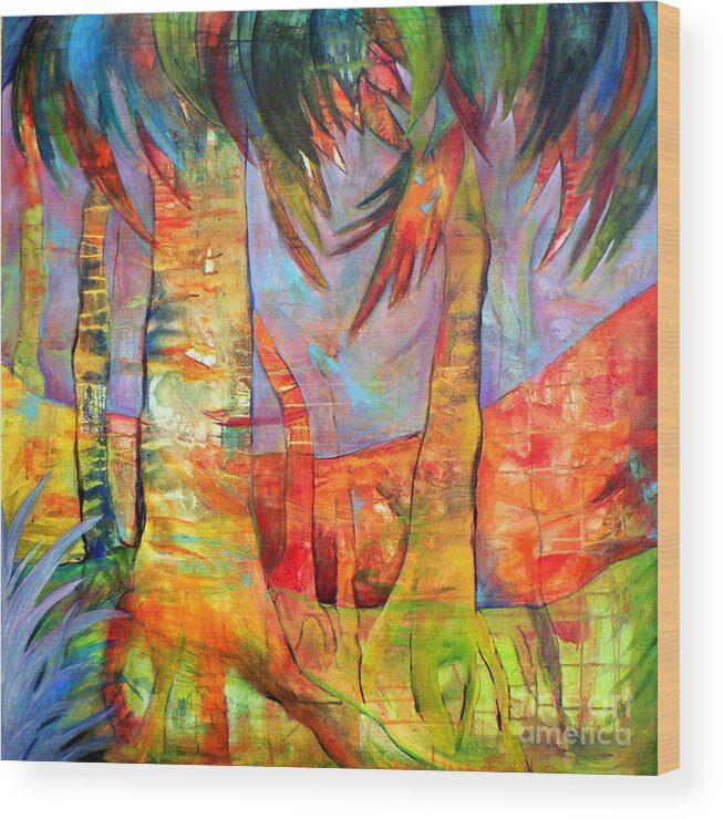 Landscape Wood Print featuring the painting Palm Jungle by Elizabeth Fontaine-Barr