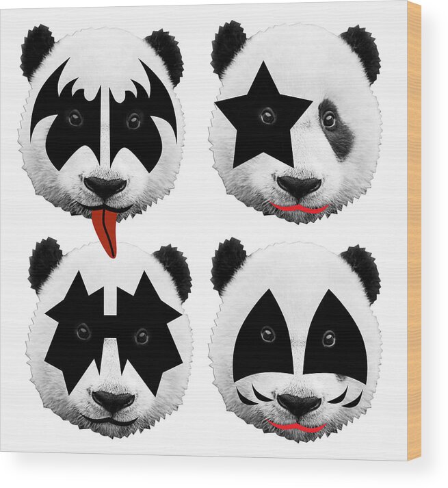 Gene Simmons Wood Print featuring the digital art Panda Kiss by Mark Ashkenazi