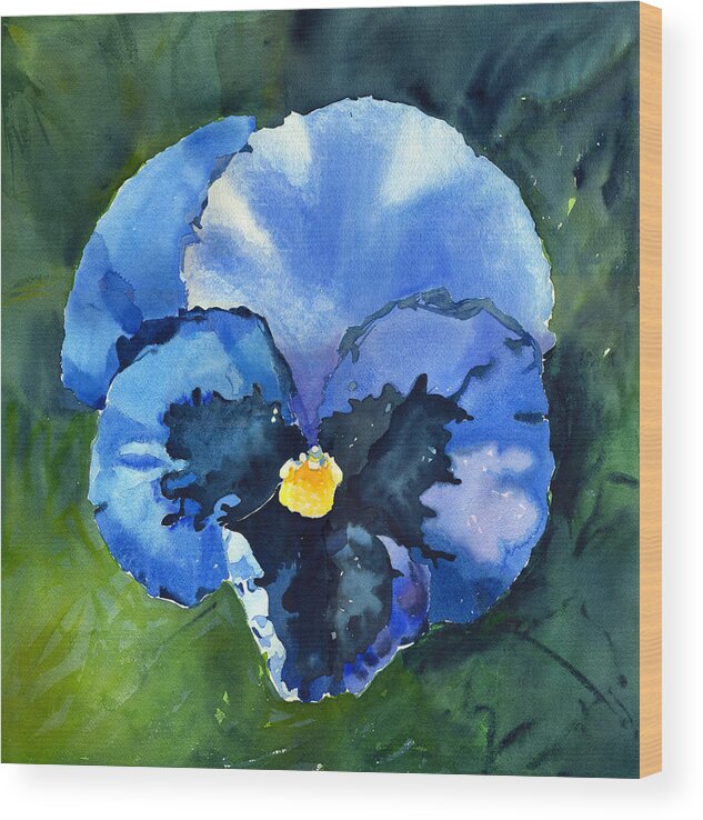 Blue Pansy Wood Print featuring the painting Pansy Blue by Katherine Miller