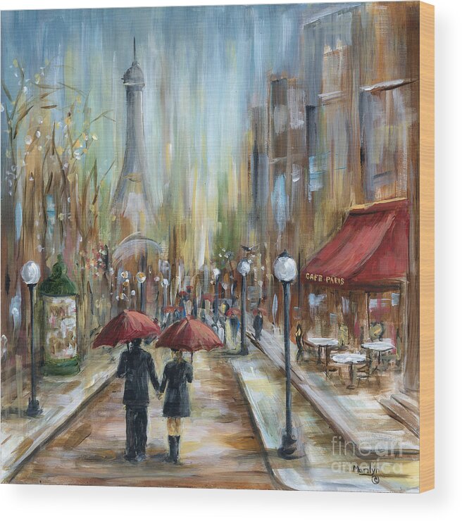 Paris Wood Print featuring the painting Paris Lovers Ill by Marilyn Dunlap