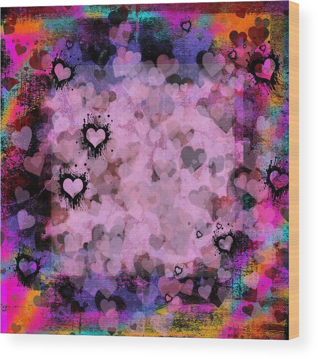 Pink Wood Print featuring the mixed media Passionate Hearts II by Marianne Campolongo