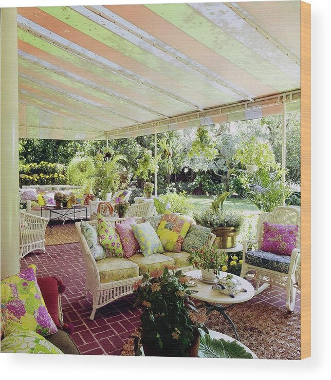 Society Wood Print featuring the photograph Patio Of Lilly Pulitzer's House by Horst P. Horst