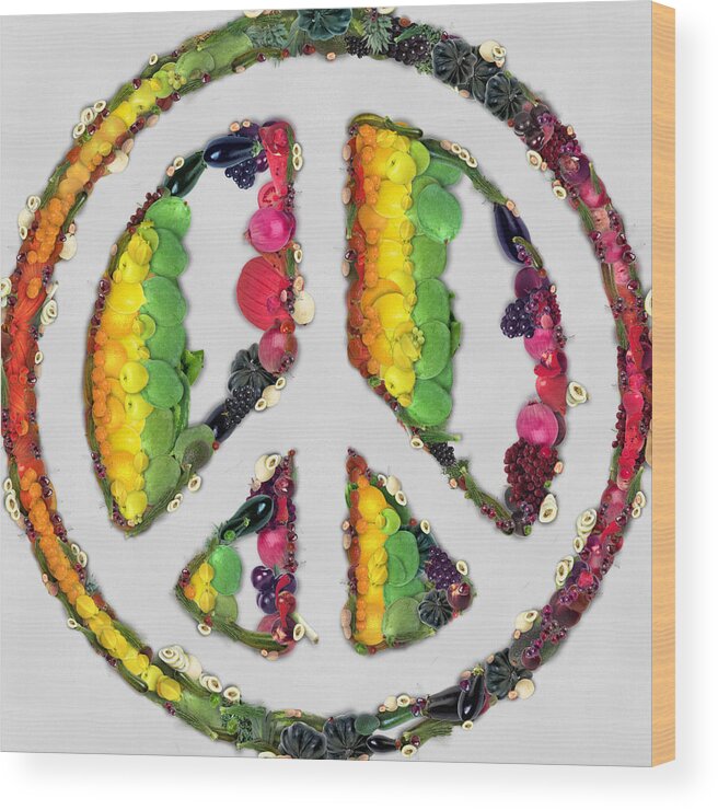 Peace Wood Print featuring the painting Peace sign fruits and vegetables by Eti Reid