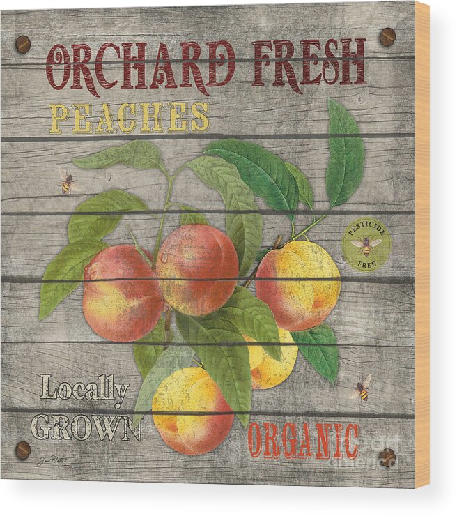 Wood Wood Print featuring the painting Peaches-JP2676 by Jean Plout
