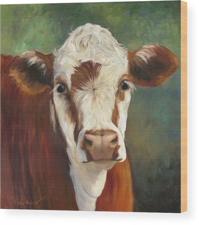Cow Painting Wood Print featuring the painting Pearl IV Cow Painting by Cheri Wollenberg