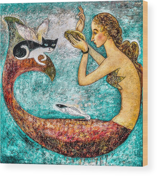 Mermaid Art Wood Print featuring the painting Pearl by Shijun Munns