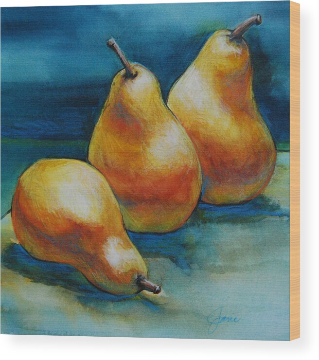 Food Wood Print featuring the painting Pears Of Three by Jani Freimann
