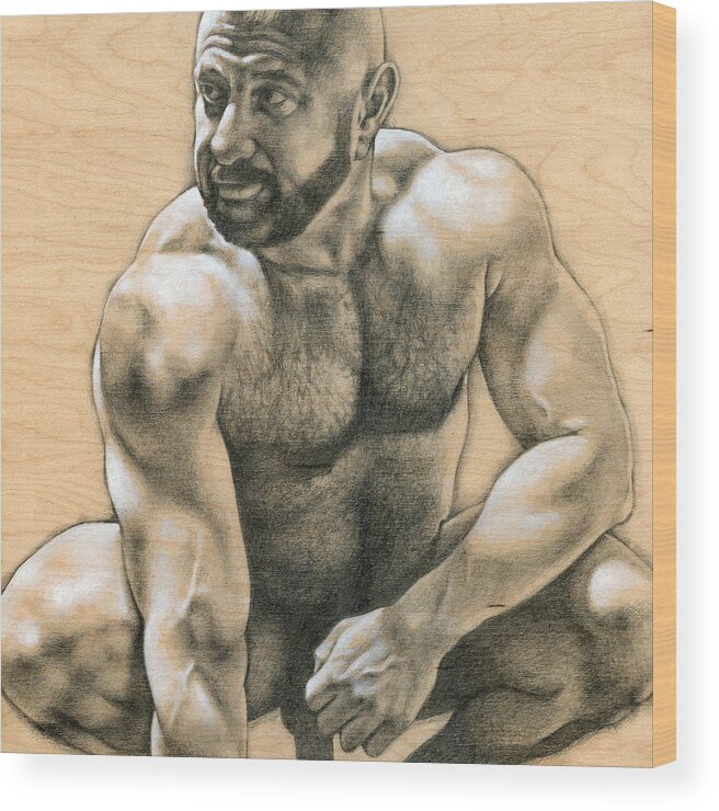 Male Wood Print featuring the drawing Penumbra 2 by Chris Lopez