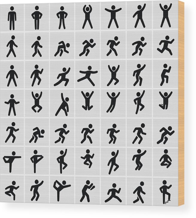 Human Arm Wood Print featuring the drawing People in motion Active Lifestyle Vector Icon Set by Bubaone