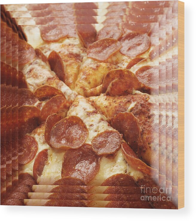 Food Wood Print featuring the photograph Pepperoni Pizza 25 Pyramid by Andee Design