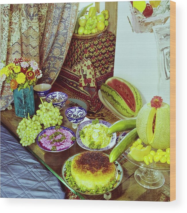 Interior Wood Print featuring the photograph Persian Meal In Manoucher Yektai's Home by Horst P. Horst