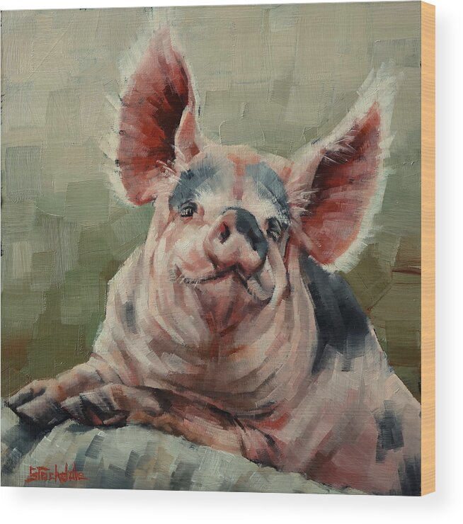 Pig Wood Print featuring the painting Personality Pig by Margaret Stockdale