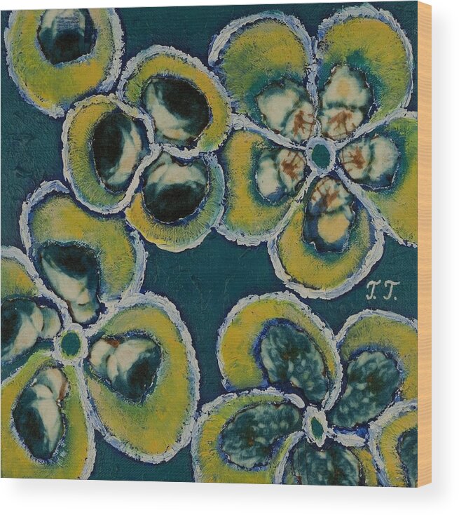 Floral Art Wood Print featuring the painting Petals in Moonlight by Teodora Totorean