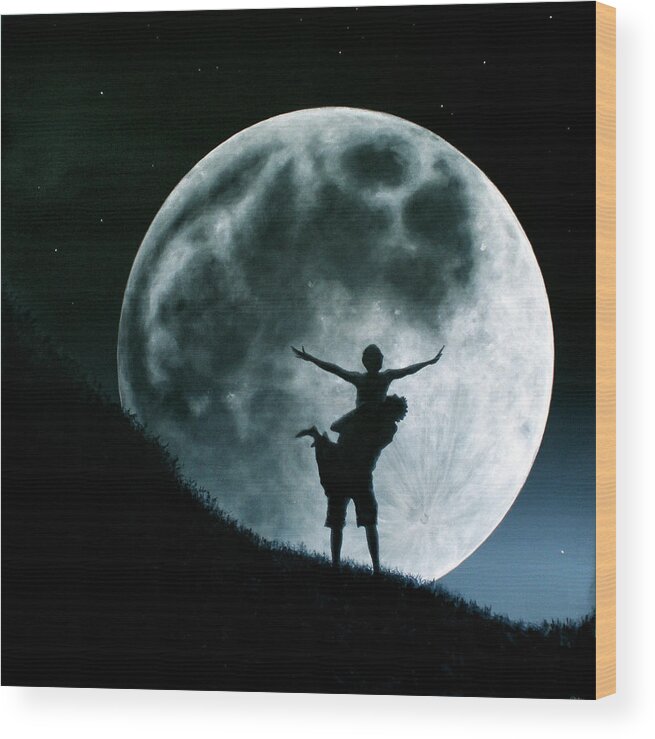 Friendship Wood Print featuring the painting Philos Under A Full Moon Rising by Ric Nagualero