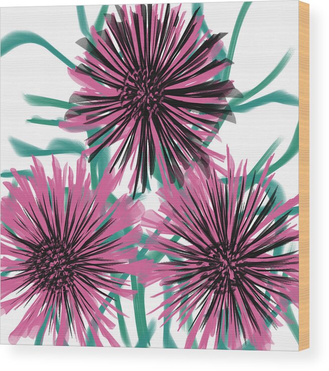  Wood Print featuring the painting Pink Flowers by Lee Ann Asch
