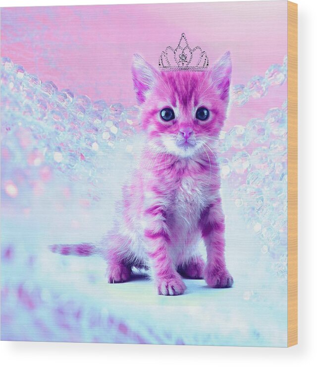 Pink Wood Print featuring the digital art Pink Kitty princess by Lilia D