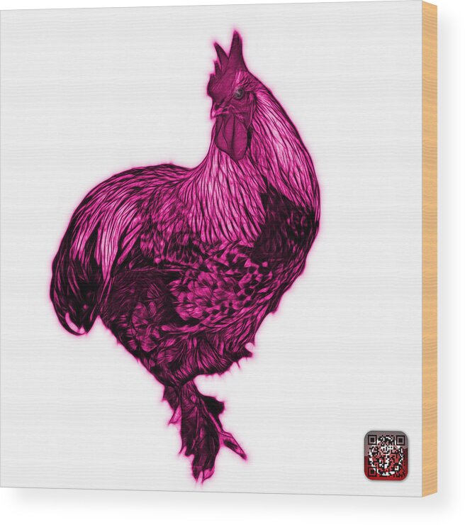 Rooster Wood Print featuring the painting Pink Rooster - 3166 FS by James Ahn