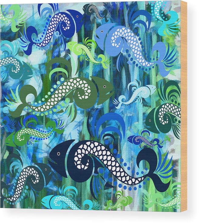 Fish Wood Print featuring the mixed media Plenty Of Fish In The Sea 1 by Angelina Tamez