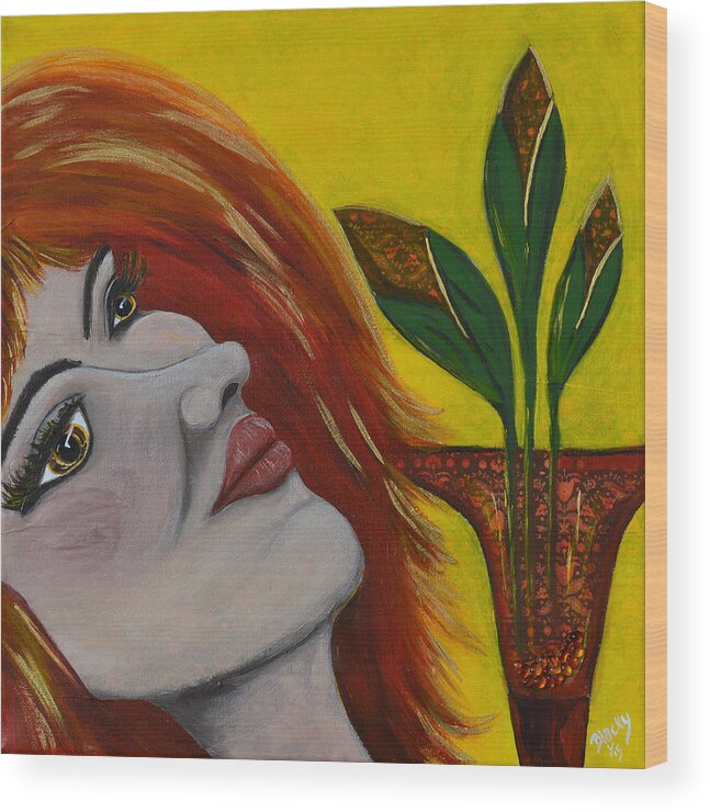 Redhead Wood Print featuring the painting Pondering Promises Of Yesterday by Donna Blackhall