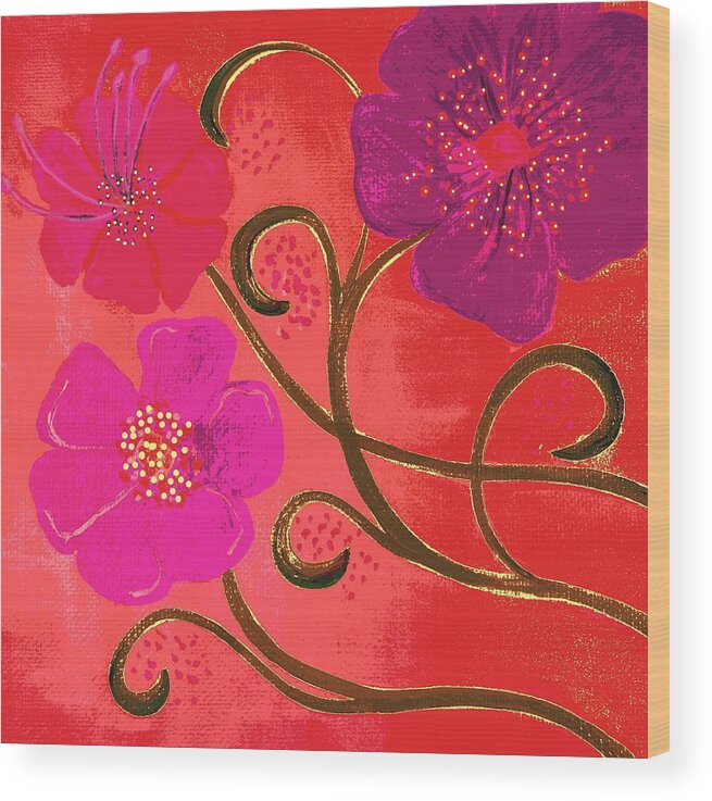 Digitized Wood Print featuring the painting Pop Spring Purple Flowers by Linda Bailey