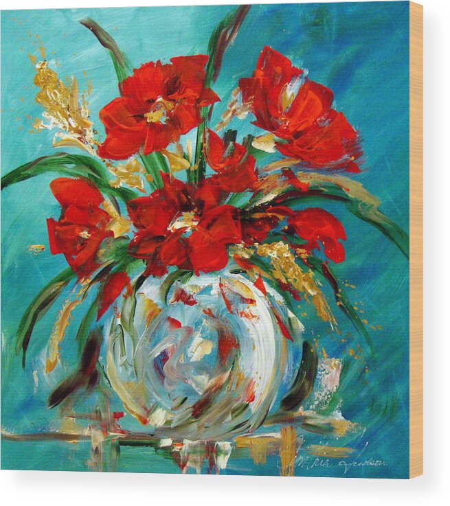 Poppies Wood Print featuring the painting Poppies In A Vase by Cynthia Hudson