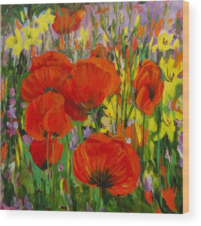 Ingrid Dohm Wood Print featuring the painting Poppies by Ingrid Dohm