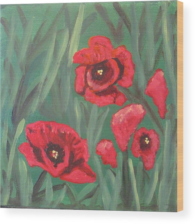 Landscape Wood Print featuring the painting Poppies by Jennylynd James