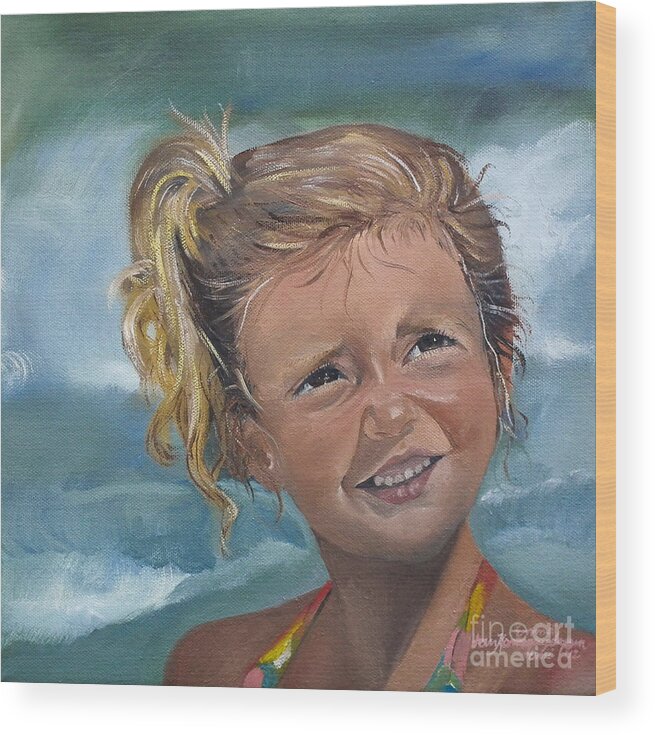 Portrait Wood Print featuring the painting Portrait - Emma - Beach by Jan Dappen