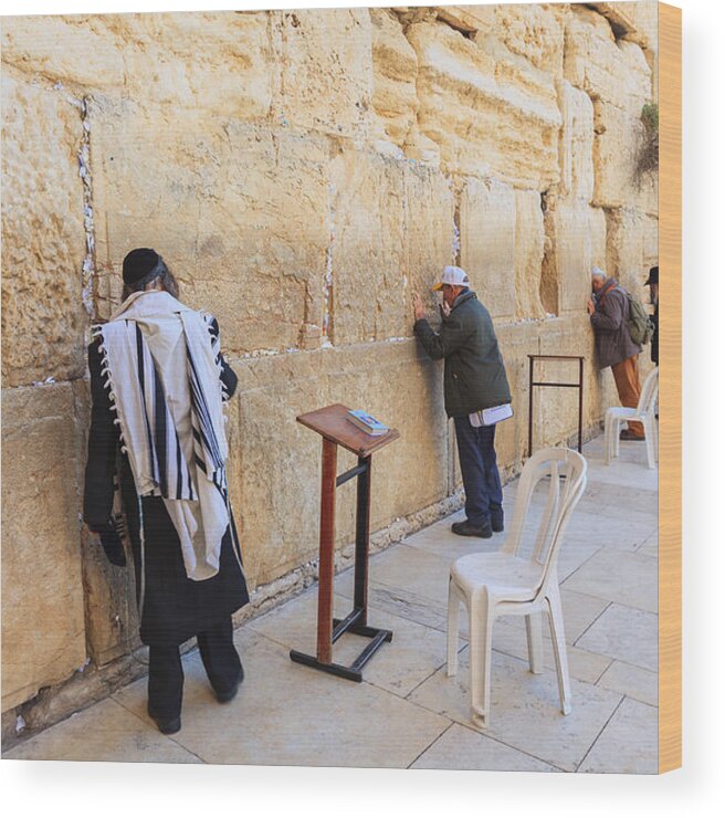 People Wood Print featuring the photograph Prayers at the Western Wall in Jerusalem by FredFroese