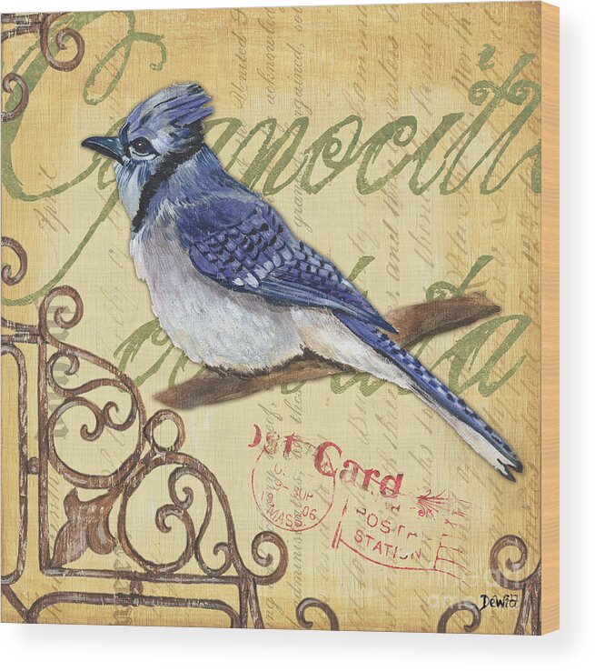 Blue Jay Wood Print featuring the painting Pretty Bird 4 by Debbie DeWitt