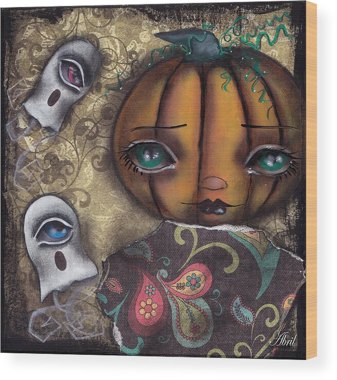 Pumpkin Wood Print featuring the painting Pumpkin Girl by Abril Andrade