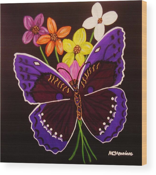 Purple Butterfly Art Prints Wood Print featuring the painting Purple Butterfly by Celeste Manning