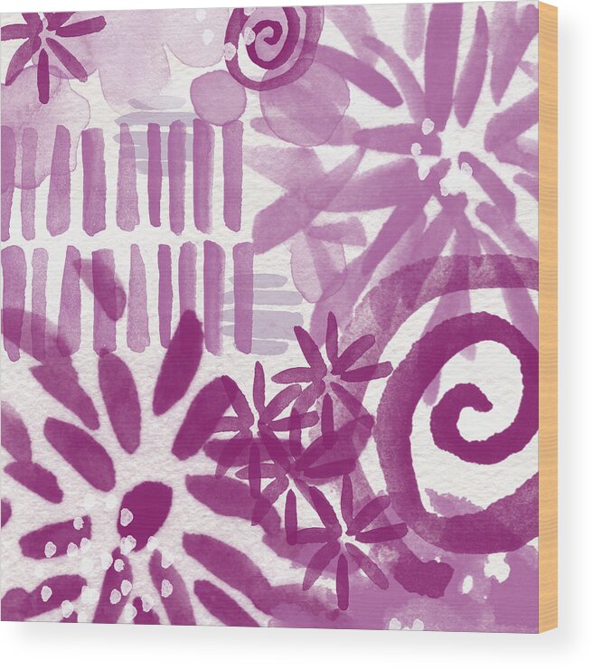 Purple And White Abstract Wood Print featuring the painting Purple Garden - Contemporary Abstract Watercolor Painting by Linda Woods