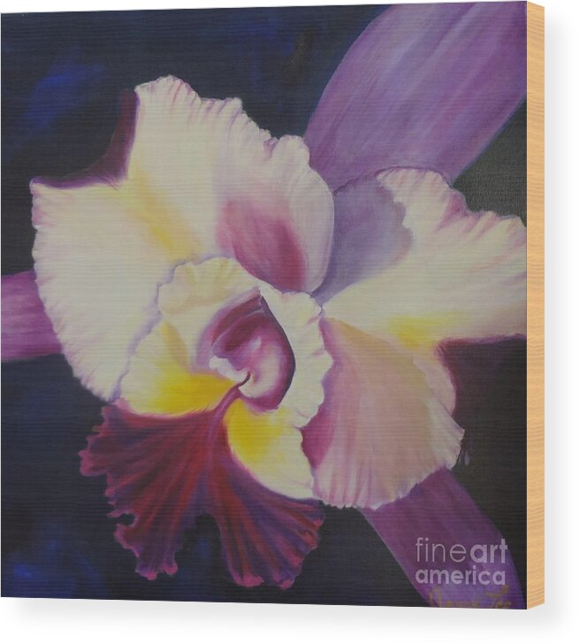 Hybrid Orchid Wood Print featuring the painting Purple Orchid by Jenny Lee