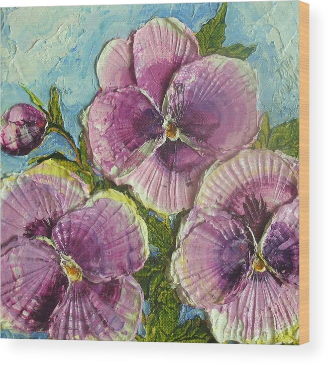 Spring Wood Print featuring the painting Purple Pansies by Paris Wyatt Llanso