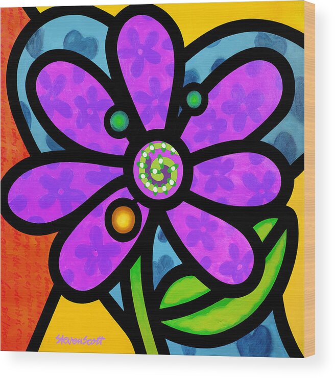 Abstract Wood Print featuring the painting Purple Pinwheel Daisy by Steven Scott